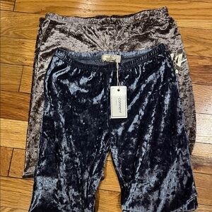 Cozy Velvet Lounge Pants - Gray and blue. Super soft and has a little stretch.